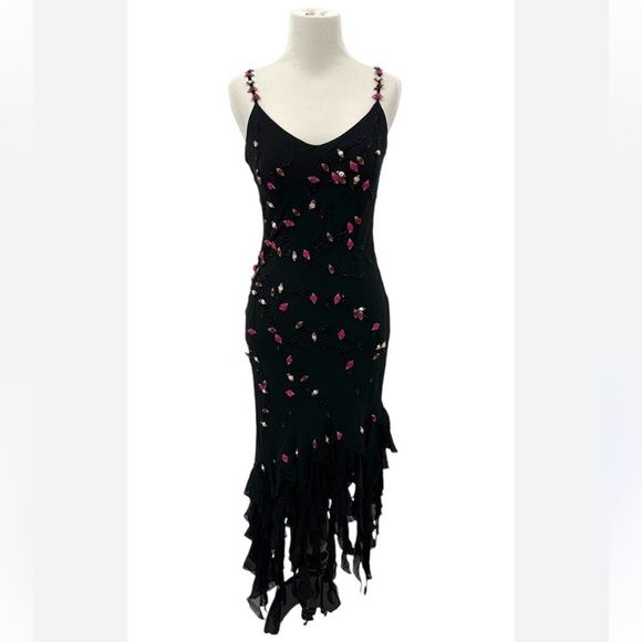 Vintage 90’s Y2K 100% Silk Dress Rose Vintage Beaded Dress Silk Slip Dress Fairy - Picture 5 of 17